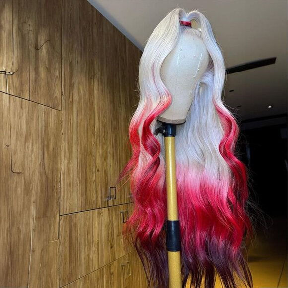Red White Lace Front Wig Virgin Human Hair Custom Color Wig